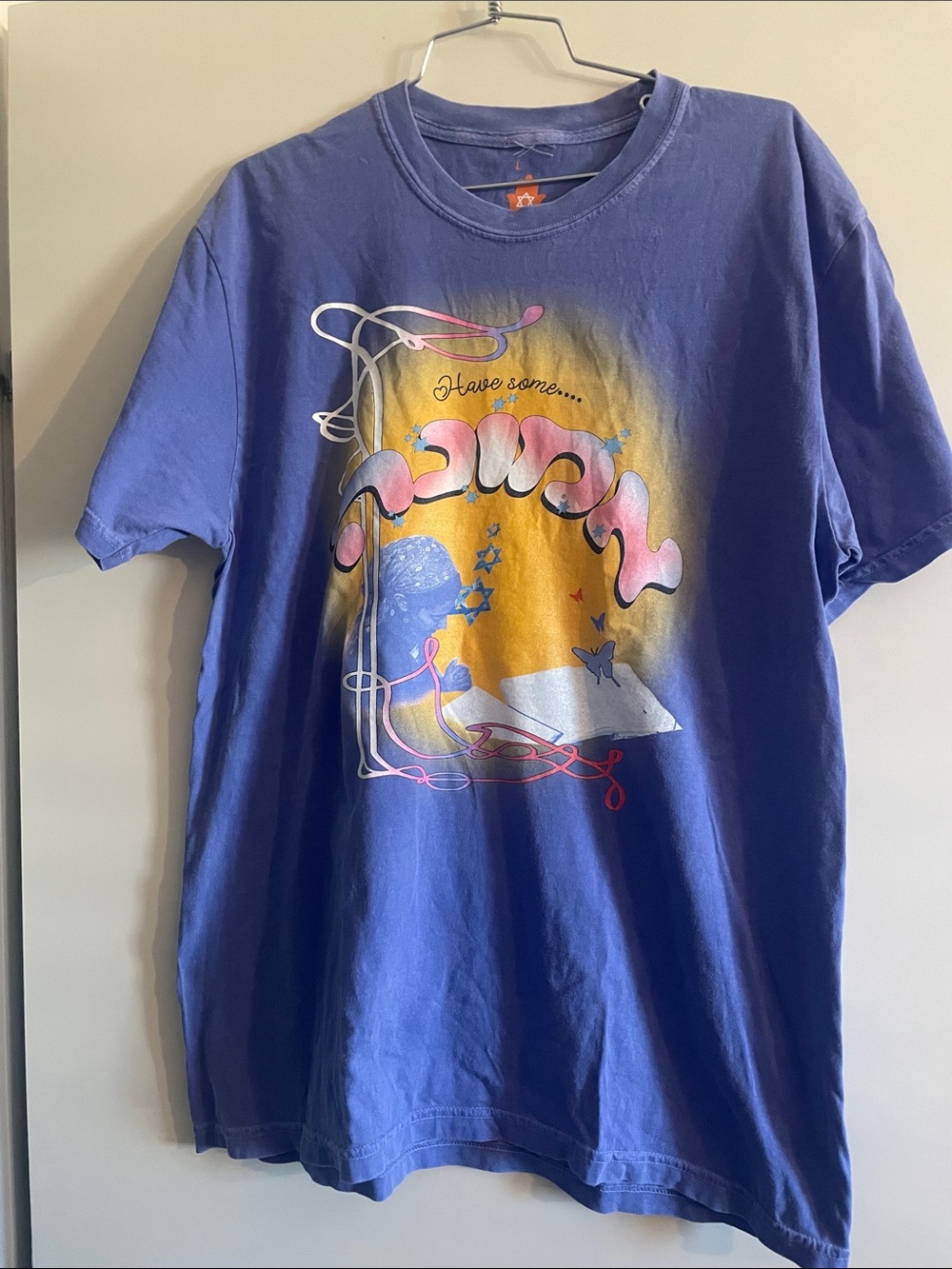 Purple Graphic Short Sleeve Tee with Yellow Accent